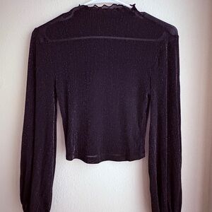 Black Sheer Glittery Long Sleeve Top